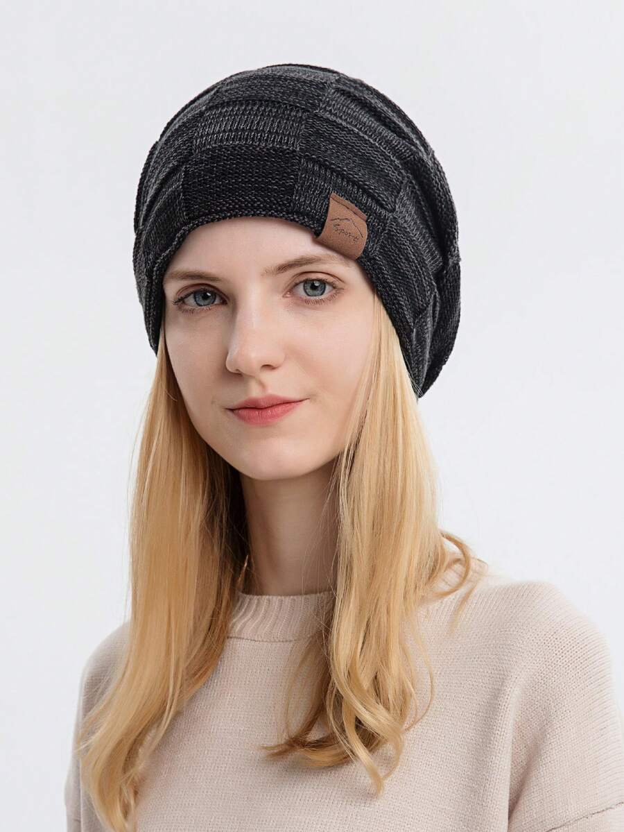Knitted Warm Fashionable Hat With Scarf Attached - Black - View 1