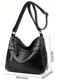 Multi-Pocket Large Capacity Crossbody Bag, Mommy Bag, Rhinestone Press Pattern, Braided Texture, Shoulder Bag For Women - Black - View 7