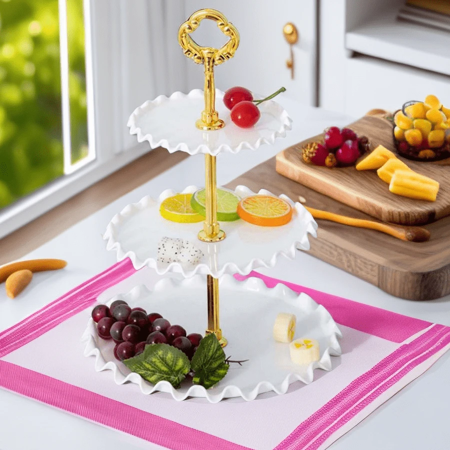 White Three-layer Wave Shaped Fruit Plate (24cm) - White - View 1