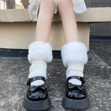 1 Par De Calentadores De Piernas De Punto Recortados Blancos Con Puños Plegables Para Botas, Otoño E Invierno