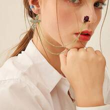 1套時尚十字形鑲鑽耳鏈及性感寶石鼻夾,優雅的耳環手鐲及蝴蝶耳環適用於女士、女孩、派對、生日、日常配戴 - 金色 - 查看 5