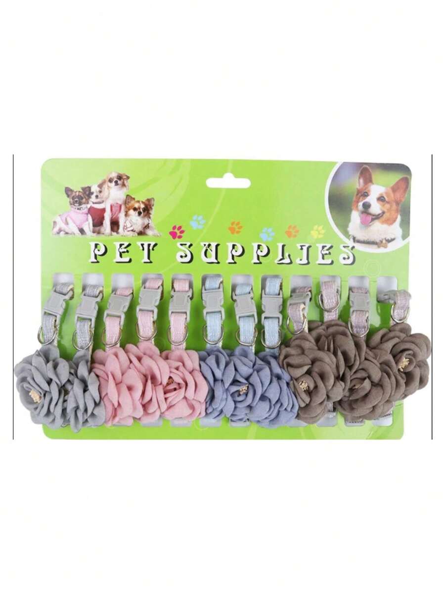 Flower Design Pet Collar - Blue - View 1