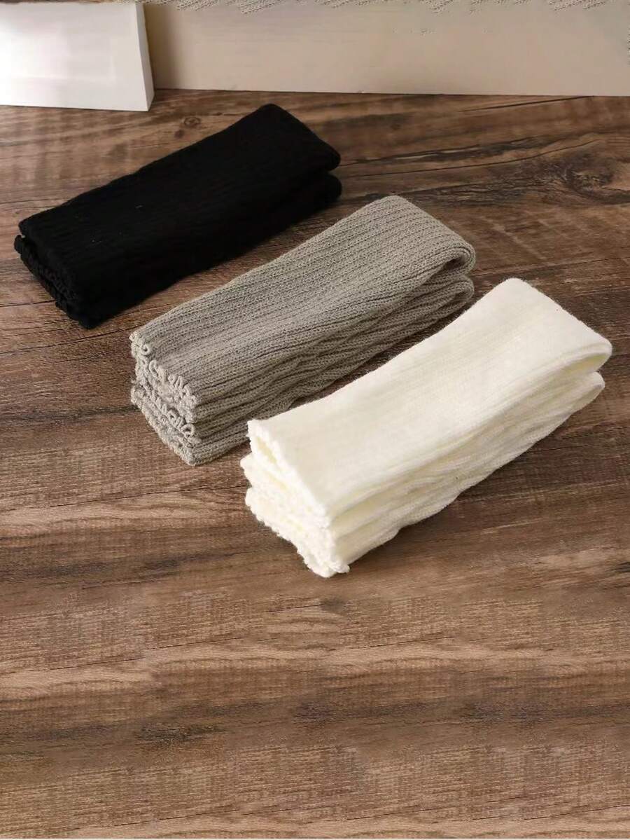 3對女士高档保暖針織堆堆襪套裝，適用於日常穿戴和派對 - 彩色 - 查看 1