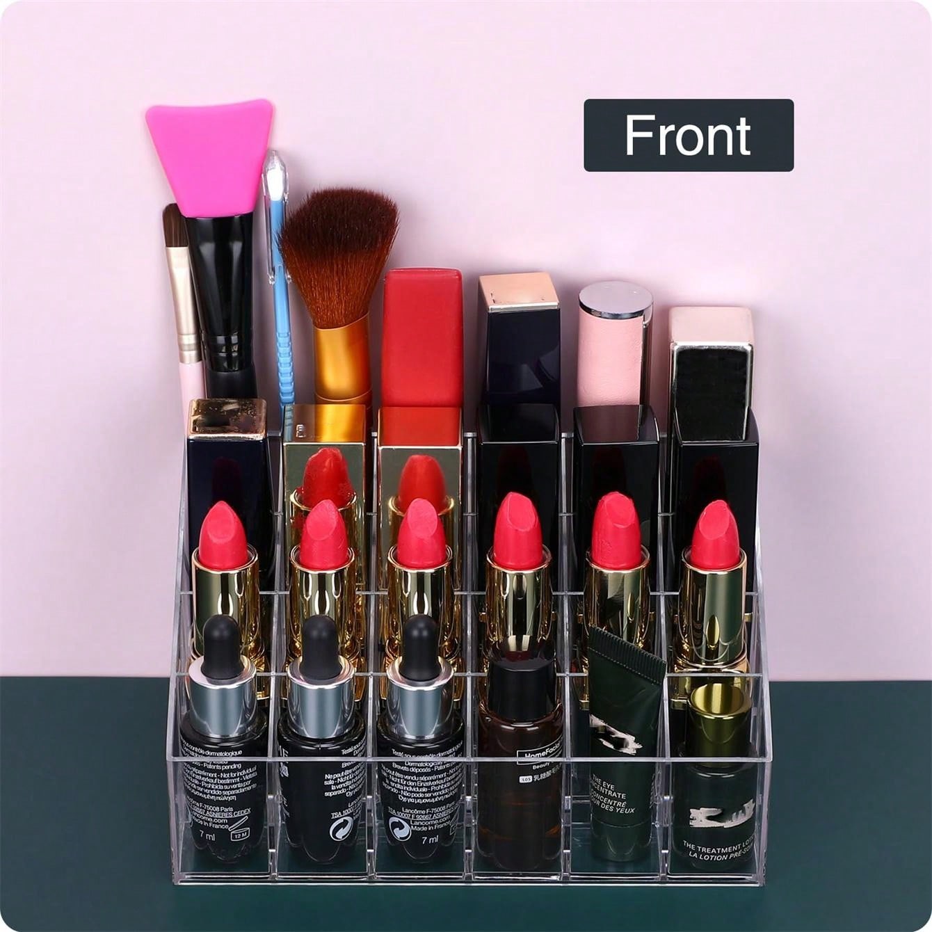 Lipstick Organizer,Small Clear Plastic Compact Lip Gloss Perfume Sample Mascara Holder with 24