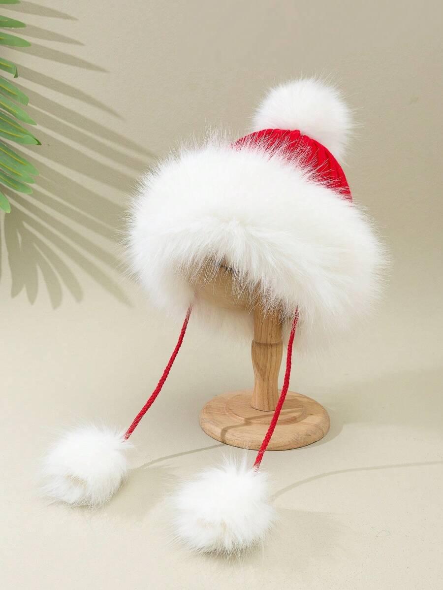 1 Miếng Quý cô Plush ấm áp Tai Sự bảo vệ Mũ len Với Quả bóng Lông Cho mùa đông Hằng ngày Các hoạt động ngoài trời - Nhiều màu - Xem 1