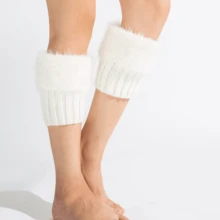 1 Par De Calentadores De Piernas De Punto Recortados Blancos Con Puños Plegables Para Botas, Otoño E Invierno
