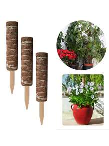件盆栽植物桿，椰殼苔桿，椰殼棒綠色植物攀爬架，竹盆裝飾椰殼棒，植物堆植物支架，用於攀爬室內植物花卉裝飾