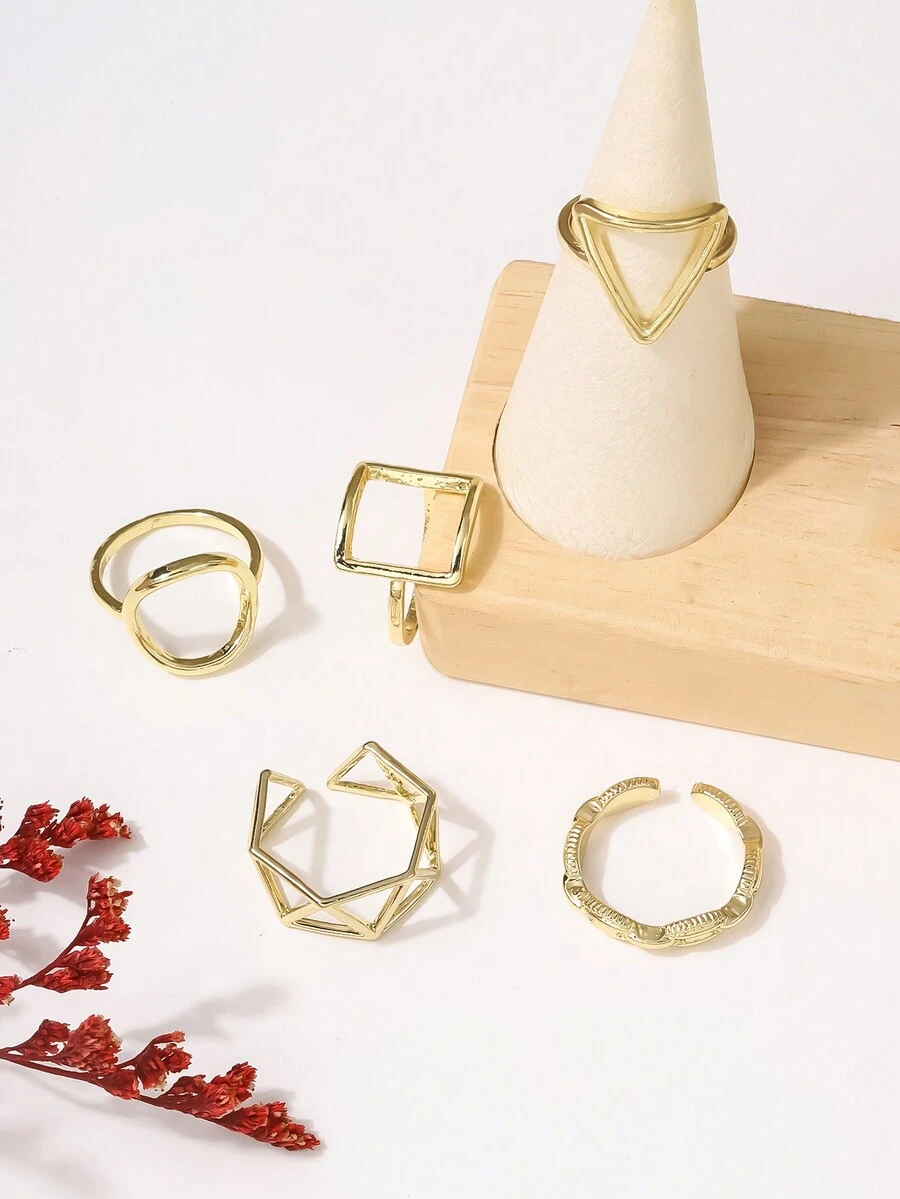 5pcs Simple & Personalized Stackable Rings Set - Gold - View 1