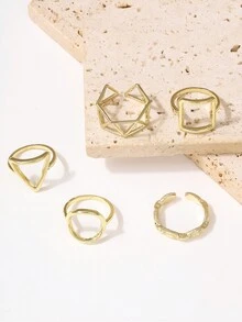 5pcs Simple & Personalized Stackable Rings Set - Gold - View 3