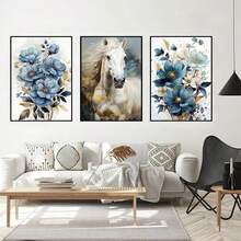 3張藝術海報花朵駿馬家居裝飾畫客廳臥室書房牆壁裝飾帆布畫芯