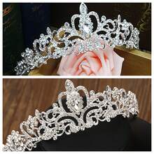 1個新娘髮飾,大型皇冠形狀的髮帶,鑲有水鑽,完美適用於婚禮儀式