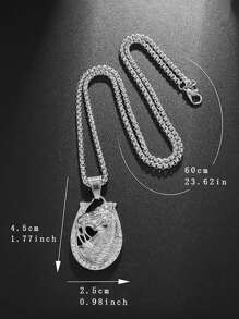 1pc Men's Silver Chain Necklace With Horse Head & Rhinestone Pendant - View 2