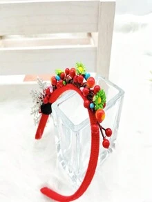 1pc Women's Red Fruit Decorated Headband Set With Ribbon Bow In Gift Box, For Christmas - Red - View 4