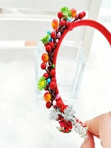 1pc Women's Red Fruit Decorated Headband Set With Ribbon Bow In Gift Box, For Christmas - Red - View 3