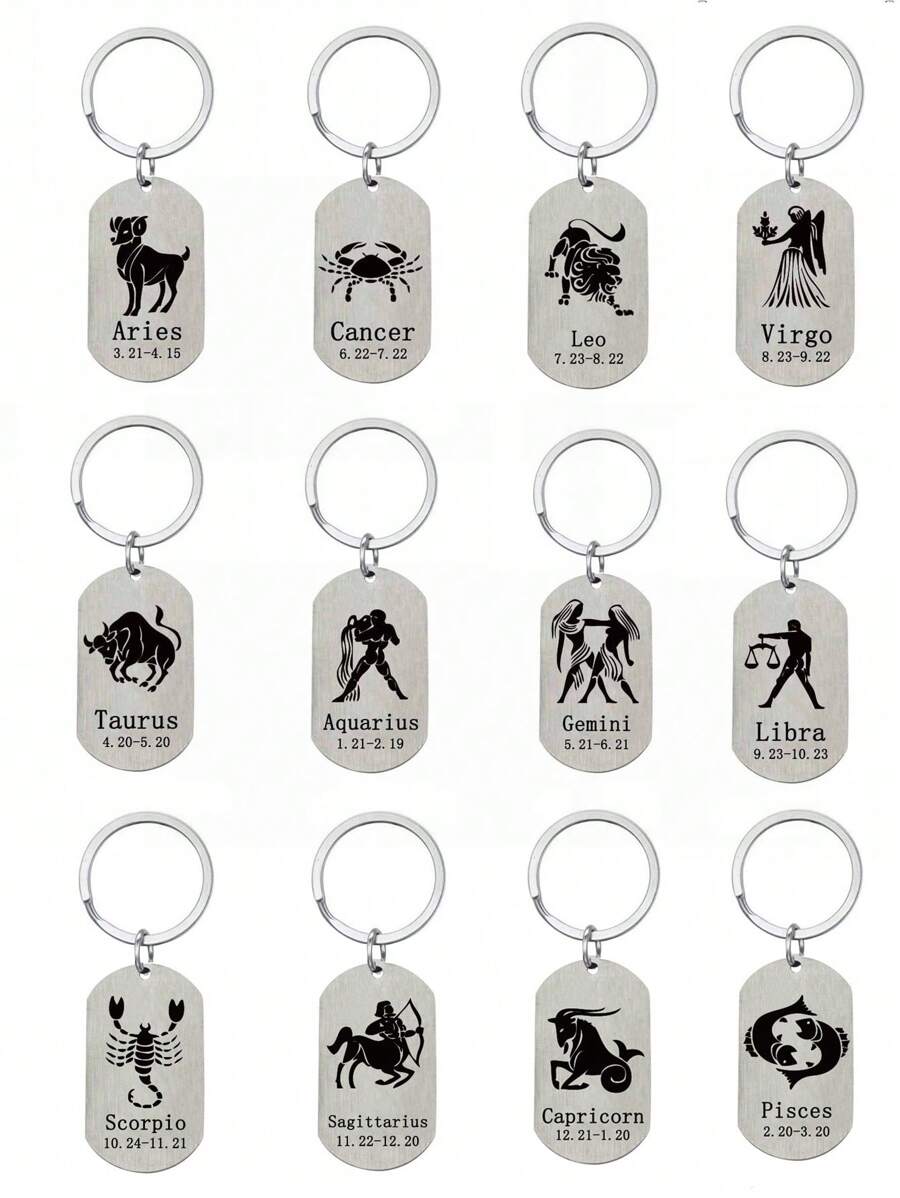 1個時尚中性星座鑰匙扣,提供12種不同的星座款式(摩羯座、金牛座、處女座、水瓶座、雙魚座、巨蟹座、射手座、白羊座、天秤座、獅子座、雙子座、天蠍座),節日男女生禮物 - 銀色 - 查看 1