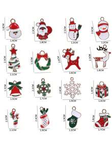16入組合金聖誕主題油滴吊墜,包括卡通聖誕老人、聖誕樹、雪人、雪花、馴鹿和襪子吊墜,用於diy手工手鍊和項鍊配件,節慶裝飾