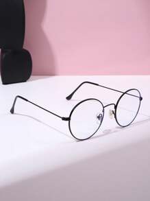 1 件女士黑色圆形金属框架无度数眼镜，适合日常佩戴 - 黑色 - 查看 1