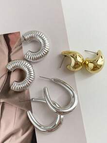 1 bộ ( 3 đôi ) Đúng mốt Creative Hoa tai , MẠ Với Màu bạc Và Vàng , Linh hoạt Bộ bông tai vòng - Nhiều màu - Xem 2