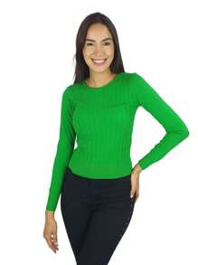 SHORT THIN MODERN WOMEN'S SWEATER WITH DESIGN - Green - View 1