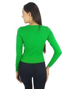 SHORT THIN MODERN WOMEN'S SWEATER WITH DESIGN - Green - View 3