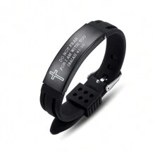 1pc Unisex Adjustable 6.7-8.5 Inch Sports-style Stainless Steel Silicone Bracelet Engraved With Cross And Quotes, Suitable As Festival, Inspirational Gift - Black - View 21