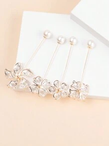 1set/4pcs Women's Simple Faux Pearl & Rhinestone Decor Round Ball Shaped Banquet Brooch
