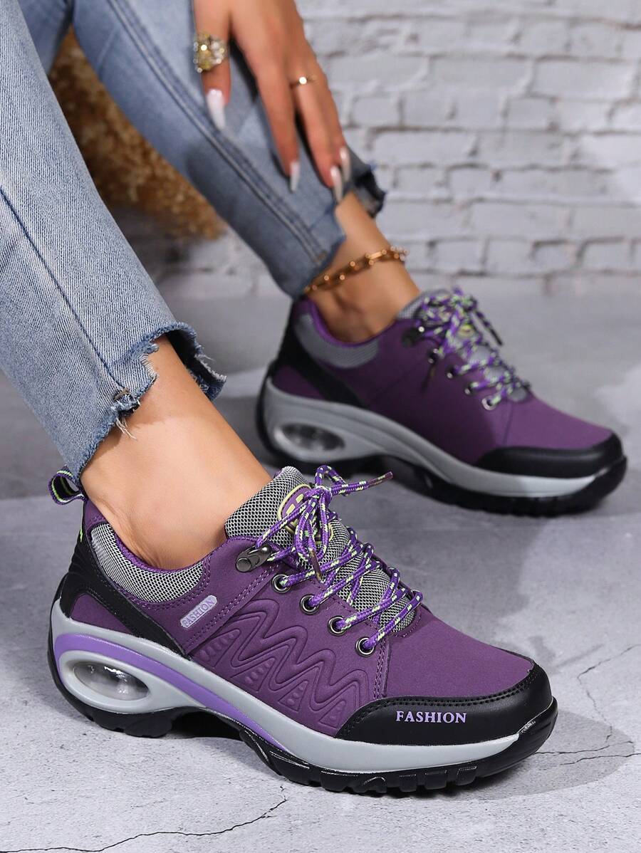 大尺碼女款氣墊徒步鞋,休閒輕便運動登山鞋