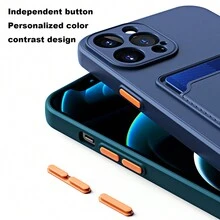 霧面純色卡插保護套，適用於iPhone 7P/8P SE 2020 iPhone 15Pro Max 14 15Plus 13 12Mini 11 X XS XR XS Max，時尚極簡，皮膚友好，便攜式卡袋，色塊襯托按鈕防跌TPU外殼，相容於iPhone卡片套 - 玫紅色 - 查看 3