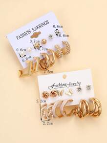 24 Pendientes Simples De Perlas Sintéticas Con Diamantes De Imitación Y Diseño Geométrico Metálico Para Mujer, Perfectos Para Vacaciones, Citas, Regalos Y Uso Diario - Amarillo Oro - Ver 2