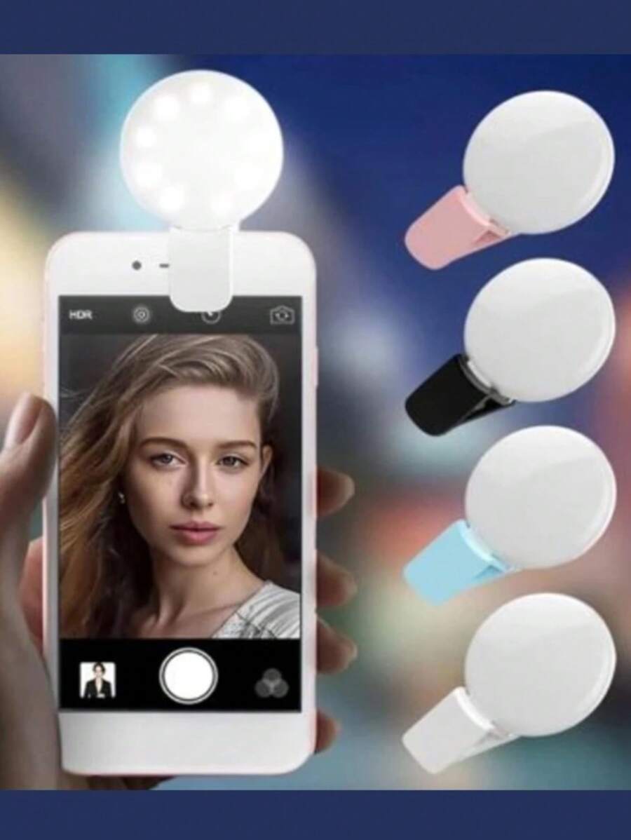Aro de luz flash mini portátil selfie con clip recargable USB para teléfono celular, iPad, tablet, videollamada, led ring ultra portatil - Negro - Ver 1