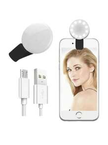 Aro de luz flash mini portátil selfie con clip recargable USB para teléfono celular, iPad, tablet, videollamada, led ring ultra portatil - Negro - Ver 2