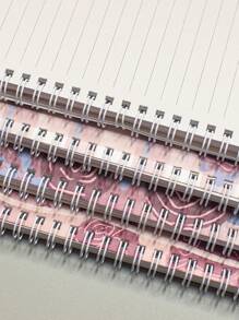 MOKA 4pcs/pack A5 Spiral Notebook With Cute Cartoon Cover, 60 Sheets Lined Paper In Each Notebook, 240 Sheets Total - Burgundy - View 5