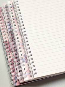 MOKA 4pcs/pack A5 Spiral Notebook With Cute Cartoon Cover, 60 Sheets Lined Paper In Each Notebook, 240 Sheets Total - Burgundy - View 3