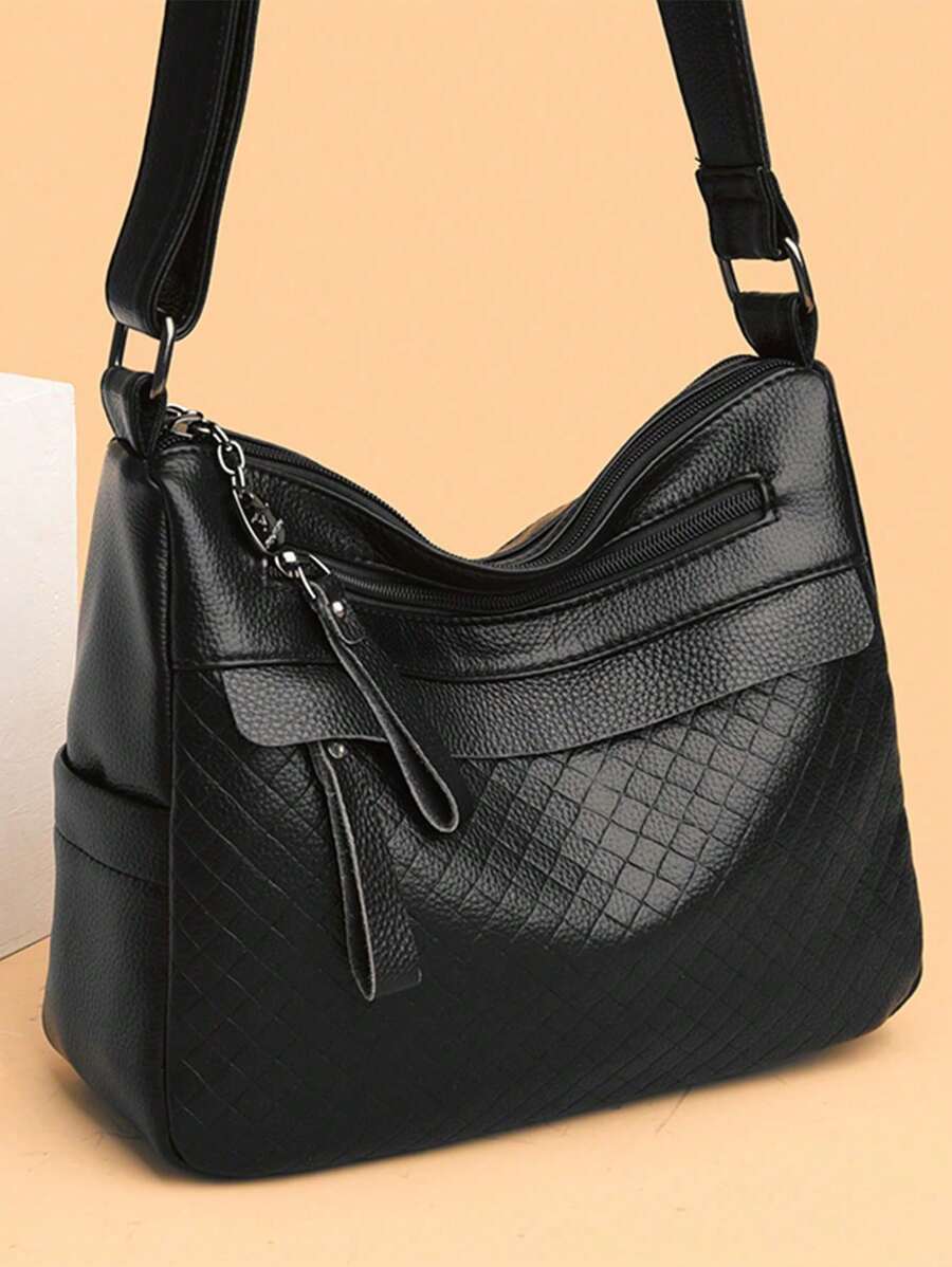 Multi-Pocket Large Capacity Crossbody Bag, Mommy Bag, Rhinestone Press Pattern, Braided Texture, Shoulder Bag For Women