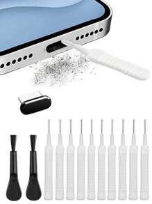 13入組手機清潔刷+type C充電口塵塞套裝 - 黑與白 - 查看 1