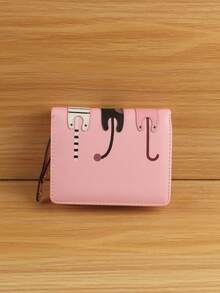 可爱粉色卡通猫咪图案时尚短款钱包折叠学生零钱包女孩礼物