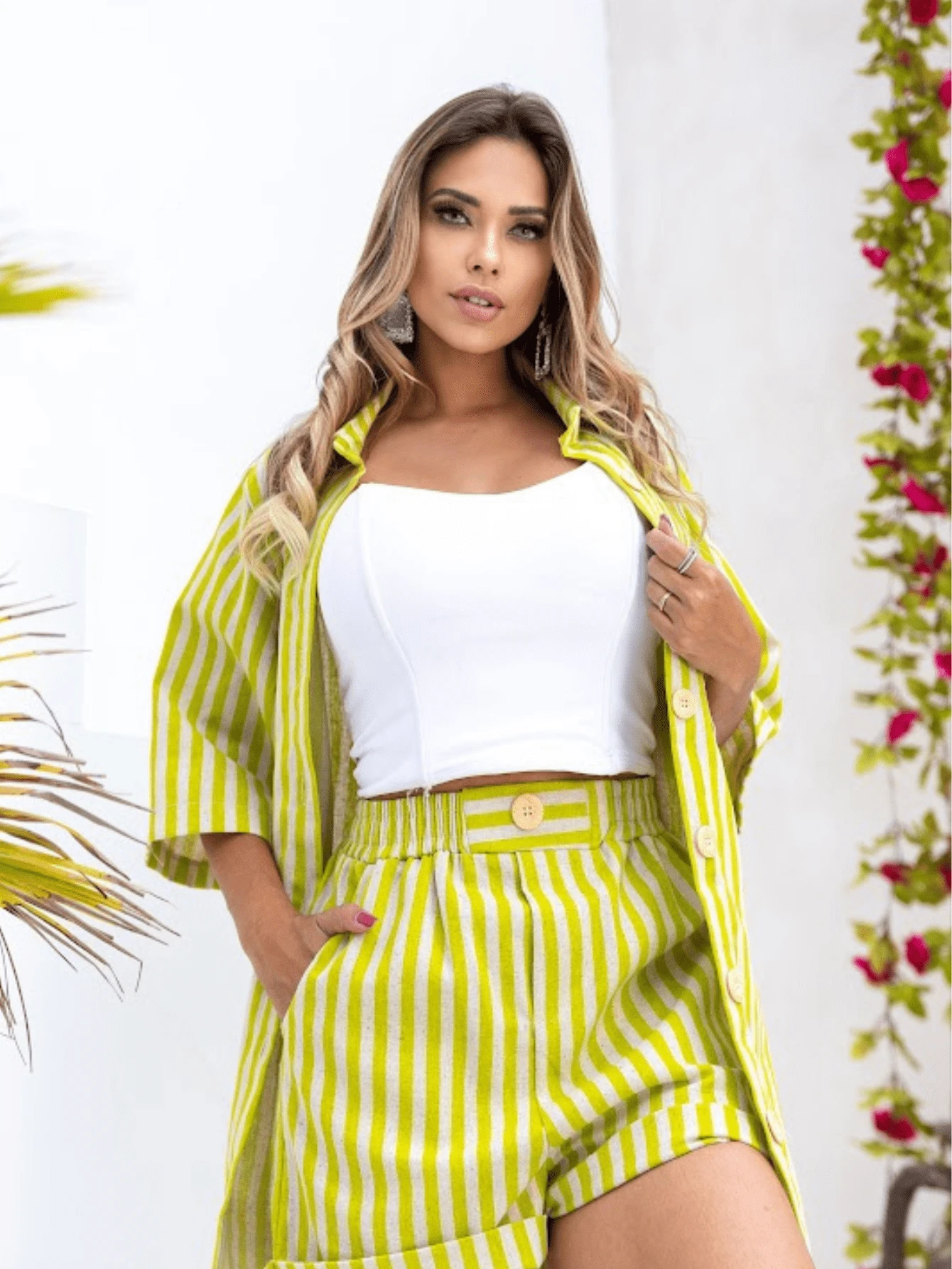 Women Two-piece Outfits - Lime Green - View 1