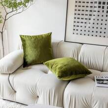 1pc Soft Velvet Decorative Square Cushion Cover For Sofa Bed Car,18x18 Inches, Green (pillow Core Not Included) - Green - View 3