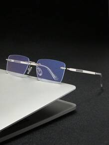 1 pieza Gafas cuadradas ultraligeras sin montura de metal para hombre - Plateado - Ver 2