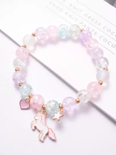 1 chiếc vòng tay pha lê pháo hoa thời trang độc đáo Vòng tay thủy tinh tình bạn cho bé gái Trang sức hình kỳ lân sao trăng mây hoa (Màu hạt ngẫu nhiên)