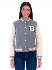 Chamarra Beisbolera Para Mujer Con Forro Interior Capitonado - Gris - Ver 1