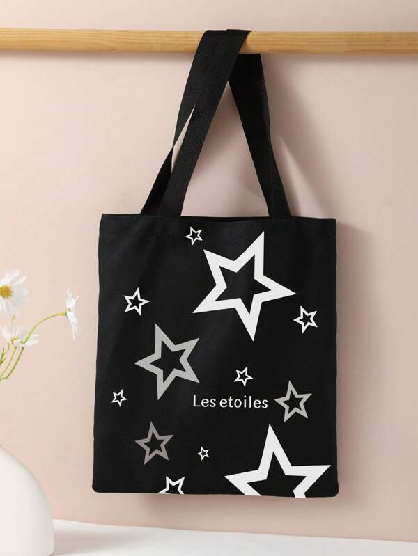 Star Pattern Double-Sided Printed Shoulder Handbag Printed Handbag Casual Travel Beach Bag Large Capacity Reusable Shoulder Shopping Bag Women's Casual Shoulder Bag Handbag Large Capacity Canvas Beach Bag Handbag Shopping Bag Printed Women's Grocery Shoulder Bag Gift Ideas,School Bag,Portable,Large Capacity,For Teen Girls Women College Students,Perfect For Office,College,Middle School,High School, Stars Hollow Women Bag