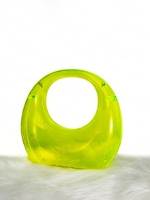 月亮形狀的塑膠透明手提袋,假日休閒風格,女性,金色/紅色/紫色/透明/綠色/品紅色,豪華個人迷你手提袋,派對手拿包,婚禮手拿包,晚宴手提袋 - 芥末黃 - 查看 2