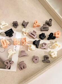 30 件女士混合尺寸方形、花朵和单形塑料发夹，黑色、白色和咖啡色，时尚简约风格，适合日常、户外活动、洗脸、洗澡、化妆、造型和休闲服装搭配的发饰，爪夹、发夹、发夹