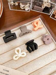 30 件女士混合尺寸方形、花朵和单形塑料发夹，黑色、白色和咖啡色，时尚简约风格，适合日常、户外活动、洗脸、洗澡、化妆、造型和休闲服装搭配的发饰，爪夹、发夹、发夹