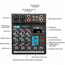 Depusheng G4 4 Channel Audio Mixer, Mini Portable Sound Mixer Console with USB, Portable Digital Sound Interface for USB PC Recording - Black - View 3