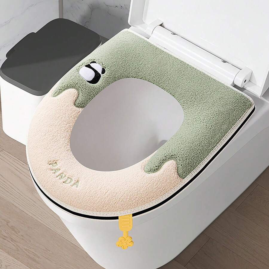 1 Miếng Hoạt hình Theo chủ đề Bọc ghế nhà vệ sinh Với dây kéo , Dày lên & Ấm áp Với Xử lý , Mùa Đông - màu xanh lá - Xem 1