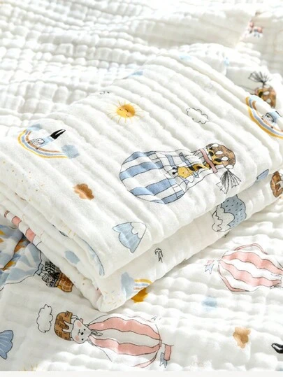 1 件装四层小尺寸卡通印花浴巾毯子，适合婴儿（0-1 岁），吸水率高，柔软亲肤，四季皆宜，可用于浴室、睡眠、户外爱情人节