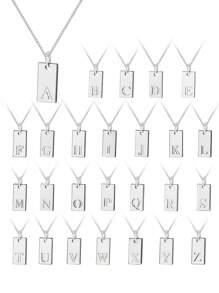 SYMFNY 1pc 925 Sterling Silver Minimalist Glossy Finish A-z 26 English Letter Rectangular Pendant Box Chain Necklace Suitable For Men And Women Daily Wearing And Gift Giving - Silver - View 2