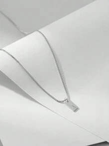 SYMFNY 1pc 925 Sterling Silver Minimalist Glossy Finish A-z 26 English Letter Rectangular Pendant Box Chain Necklace Suitable For Men And Women Daily Wearing And Gift Giving - Silver - View 3